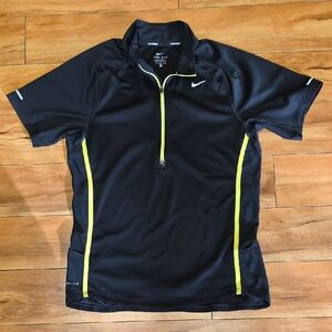 Nike Dri-Fit Short Sleeve 1/4 Zip Running Shirt Black/Neon Yellow Size Large